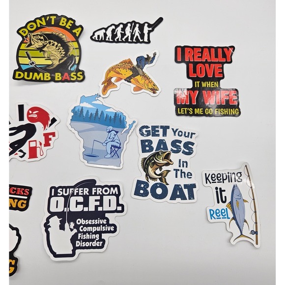 Funny Fishing Stickers Pack 15pcs Waterproof Vinyl Decals laptop car water btls - Picture 7 of 7